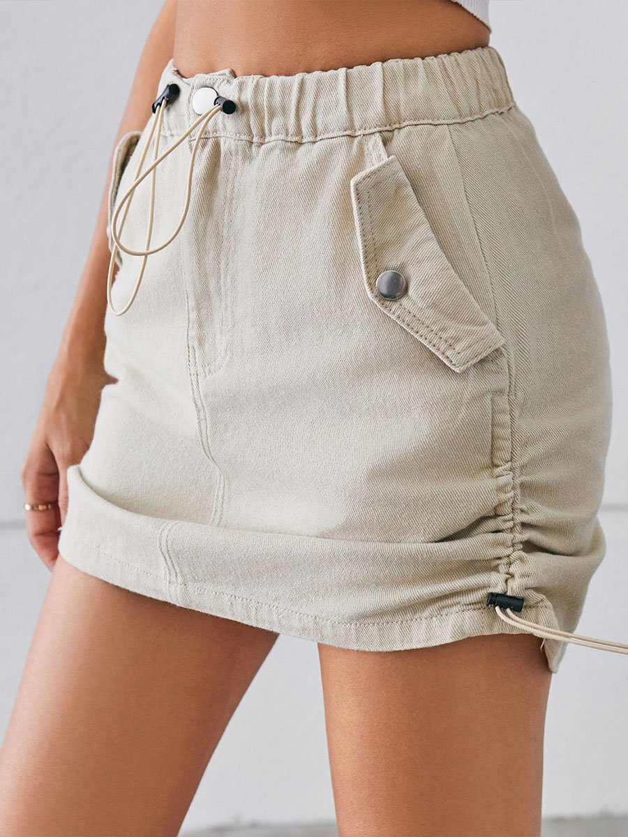 Women's Drawstring Elastic Waist Denim Skirt