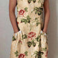 Women's Elegant  Rose Floral Cotton and Linen Dress