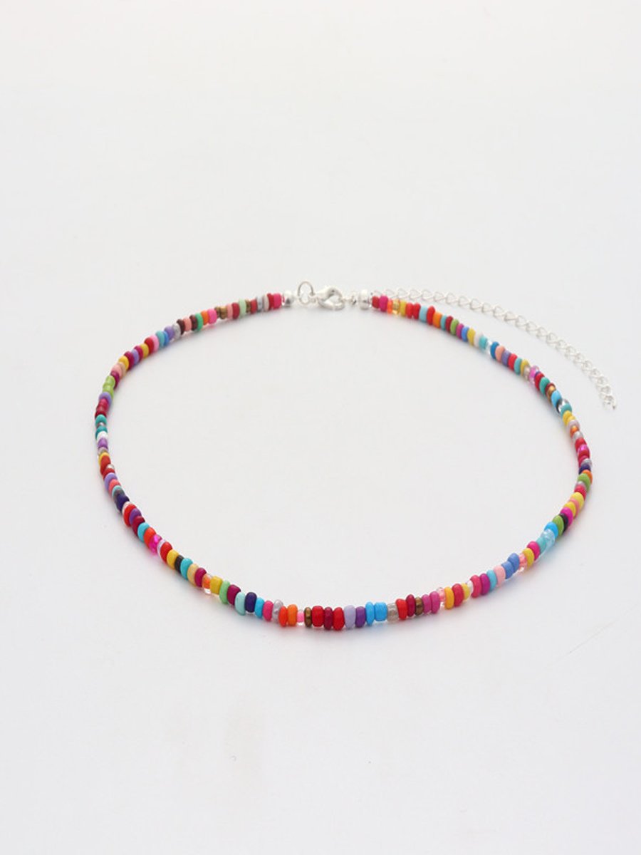 European And American Niche Retro Versatile Fashion Mixed Color Rice Bead Women's Necklace