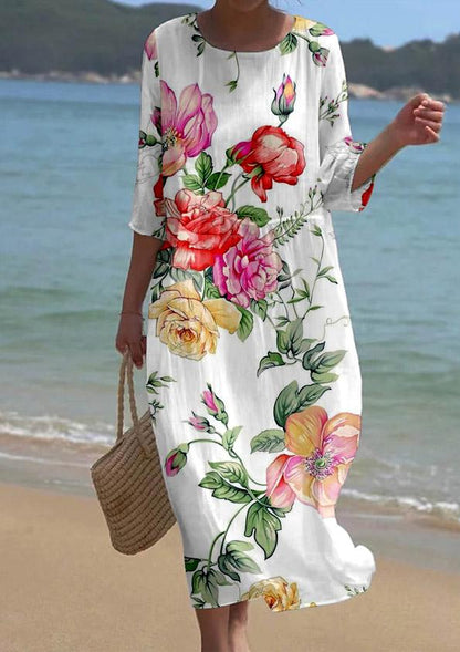 Women's Short Sleeve Floral Pattern Resort Dress