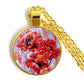 Stylish Poppy Pattern Glass Round Gold Necklace