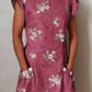 Women's Elegant Rose  Rose Floral Pattern Cotton and Linen Dress with Pockets