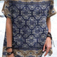 Women's Elegant Bohemian Geometric Pattern Crew Neck Cotton and Linen Top