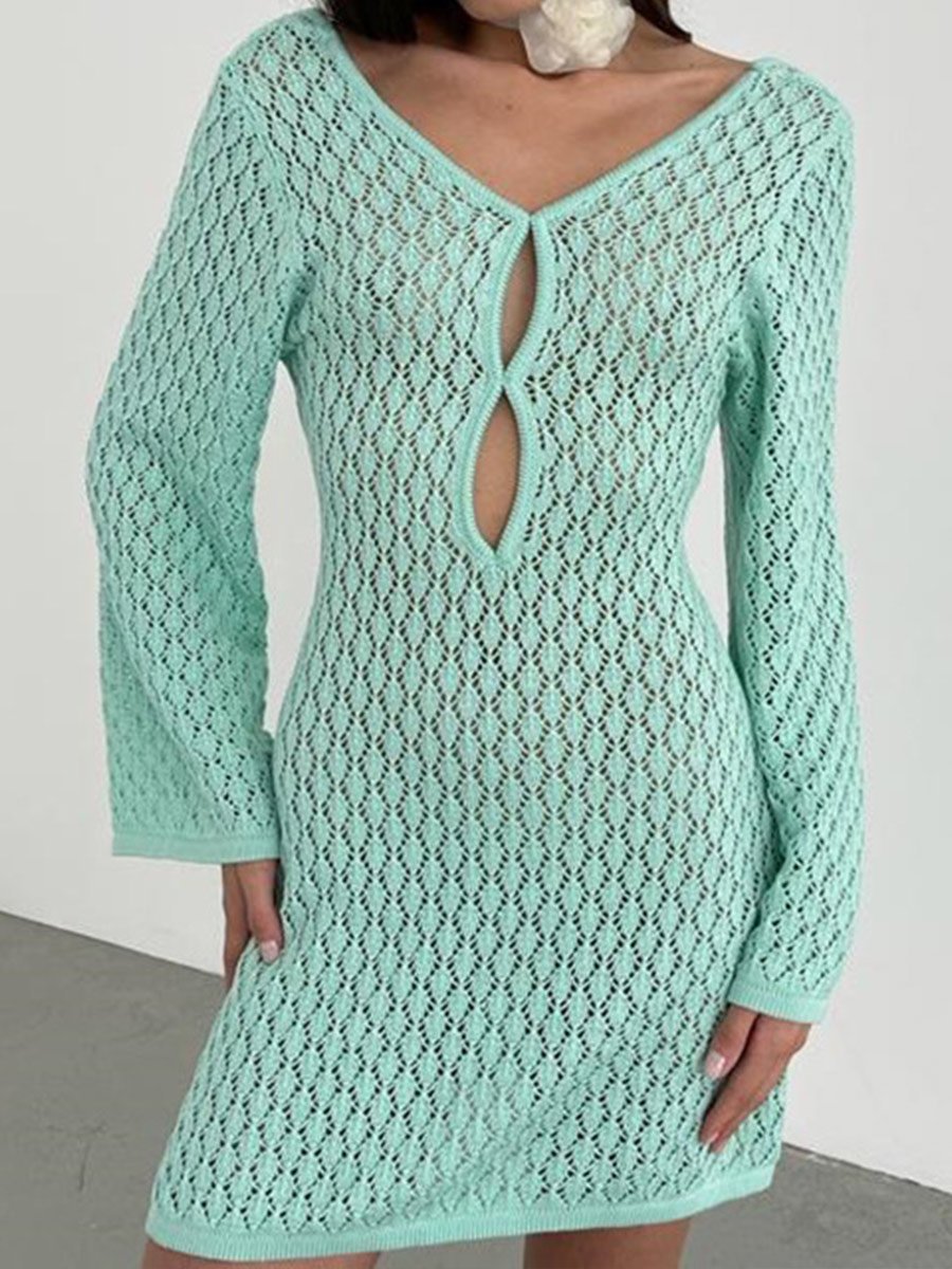 Women's Solid Color Knitted Cutout Bikini Cover Up