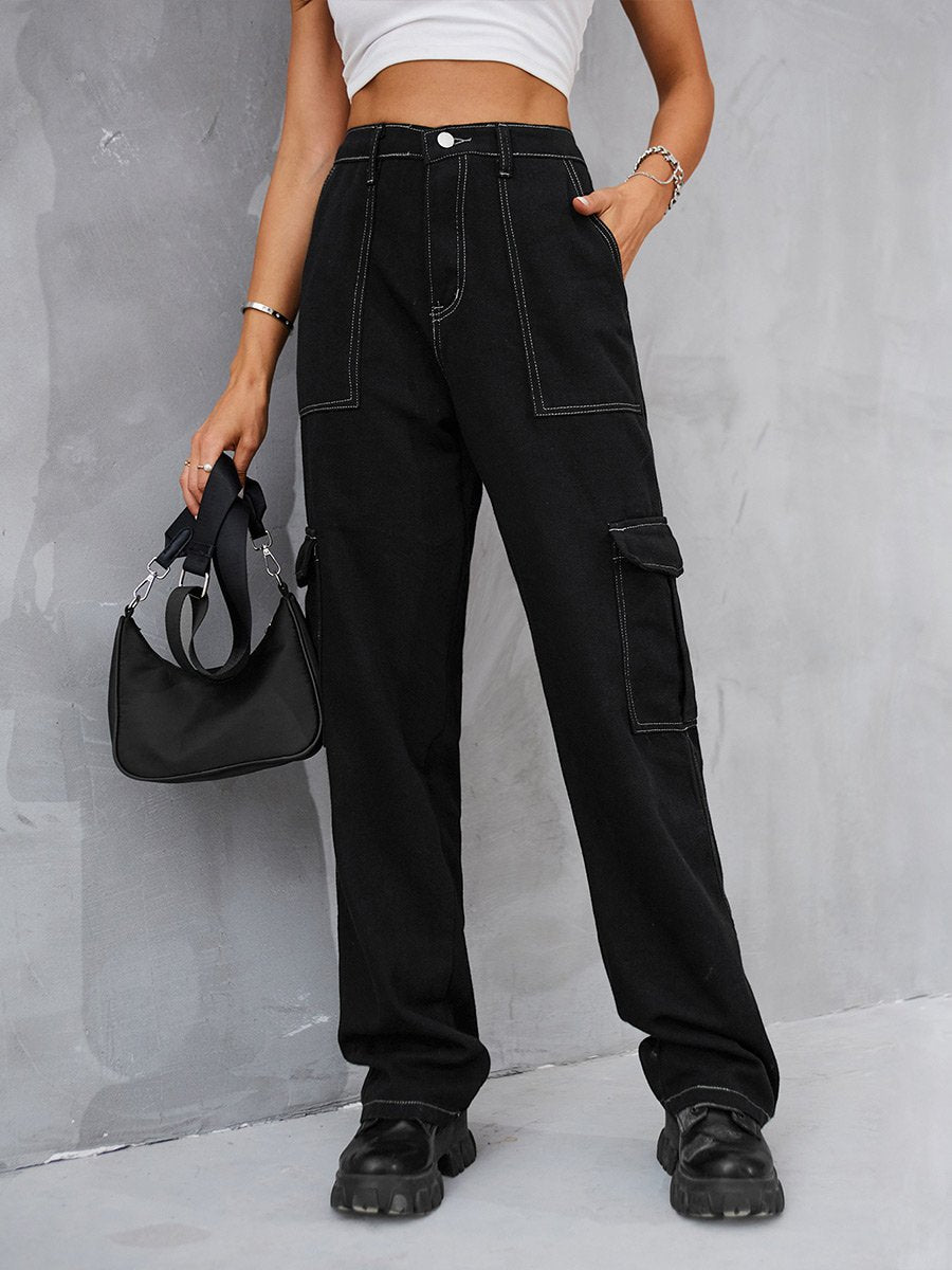 Women's Retro Topstitch Denim Overalls