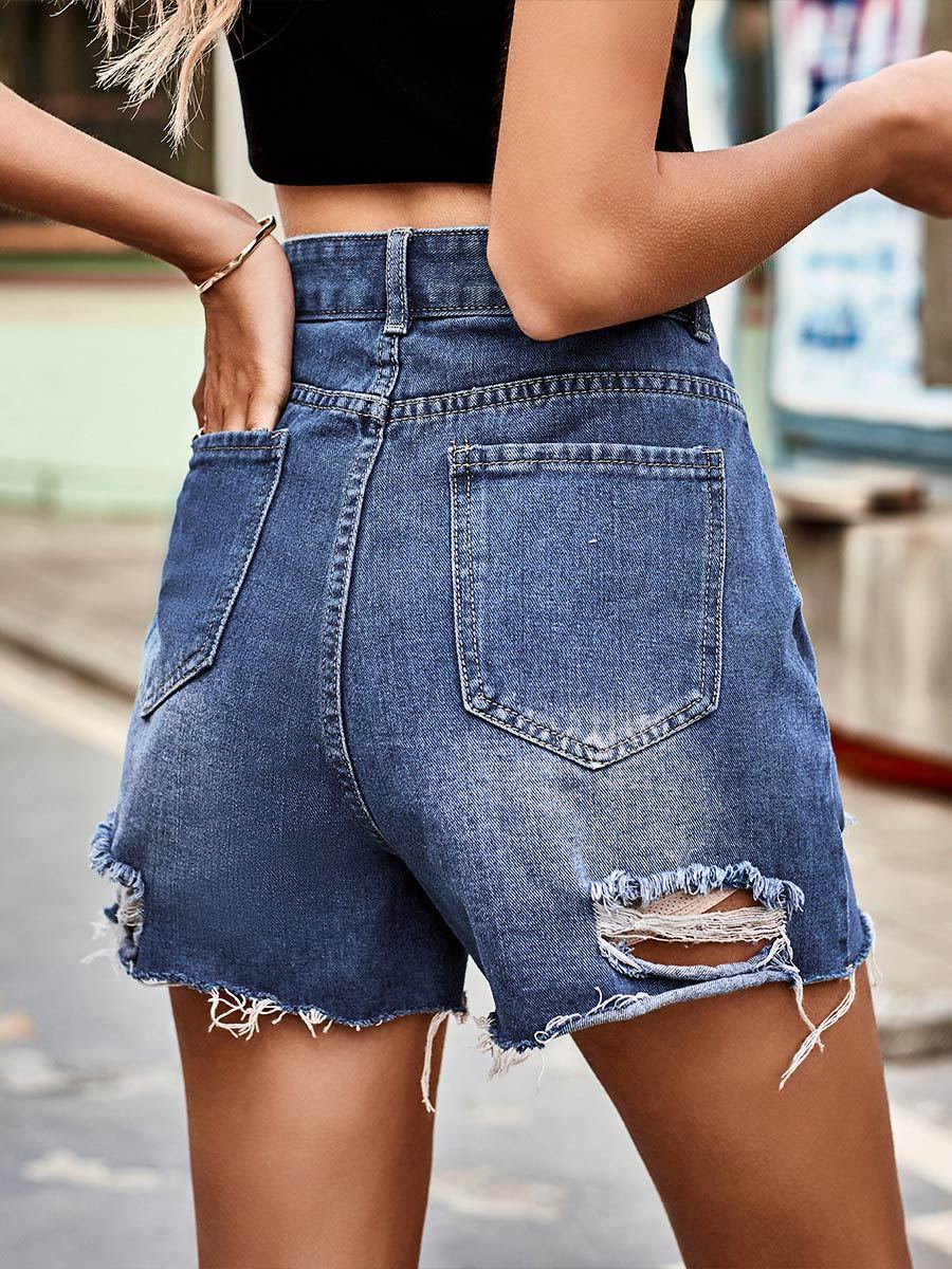 Women's Ripped Raw Edge Denim Casual Shorts