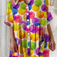 Women's Summer Rainbow Watercolor Polka Dot Print Cotton And Linen Dress