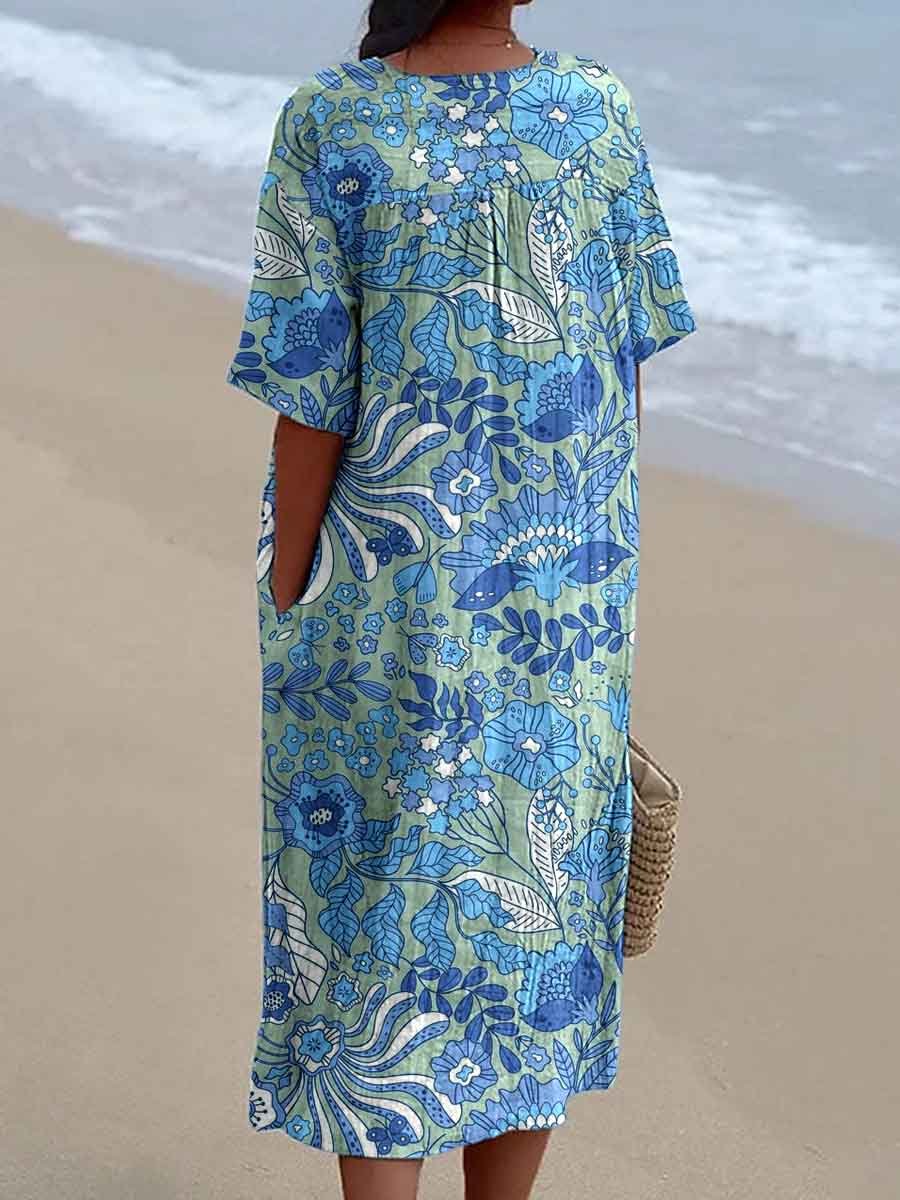 Women's Seaside Vacation Bohemian Geometric Pattern Crew Neck Dress