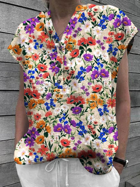 Women's Floral Art Casual Cotton Shirt Top