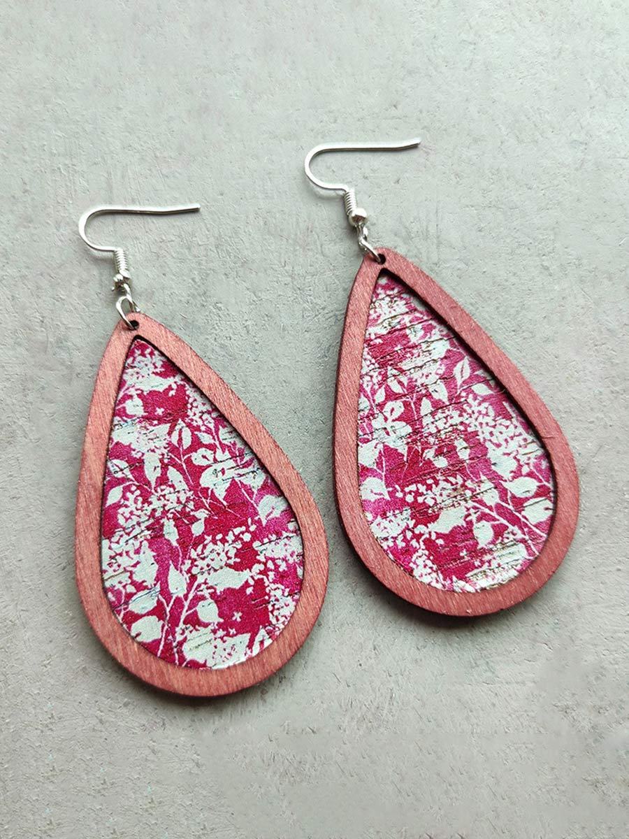 Women's Bohemian Print Thanksgiving Tear Drop Cork Earrings