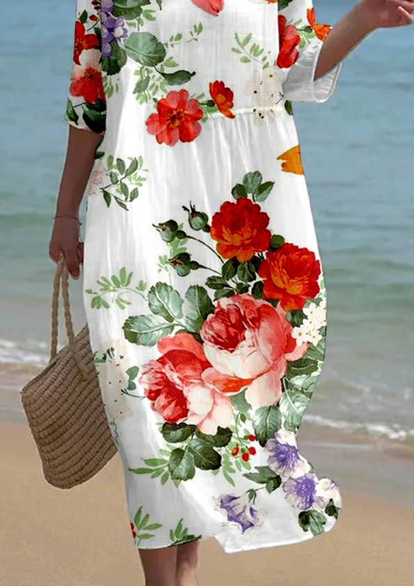 Women's Short Sleeve Floral Pattern Resort Dress