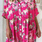 Women's Elegant Rose Floral Print Cotton and Linen Dress