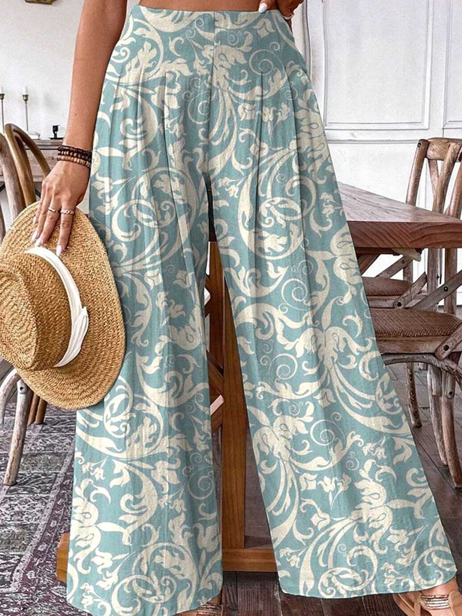 Women's Elegant Simple Floral Pattern Cotton and Linen Pants