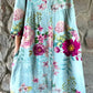 Women's Rose Floral Print Elegant Simple Shirt Cotton and Linen Dress