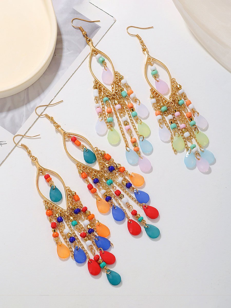 Women's Bohemian Water Drop Long Tassel Earrings