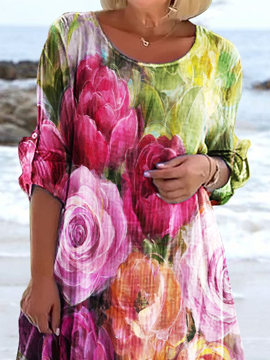 Women's Artistic Floral Print Casual Resort Dress