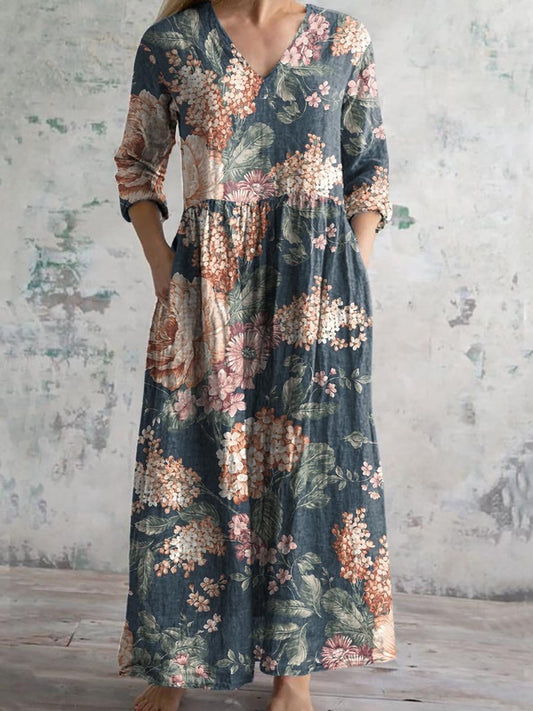 Women's Vintage Floral Print Casual Cotton Dress