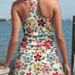 Round Neck Racer Back Cute Floral Print Skirt Tankini Set Swimsuit