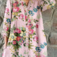 Women's Elegant  Rose Floral Pattern Shirt Style Cotton and Linen Dress