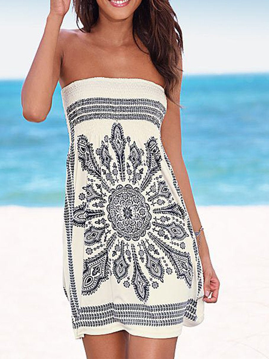 Women’s Vacation Beach Print TubeTop Tankini Skirt