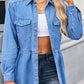 Women's Distressed Long Sleeve Raw Edge Denim Shirt