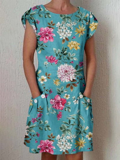 Women's Elegant Floral Pattern Crew Neck Dress