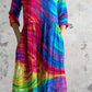 Women's V-Neck Rainbow Gradient Pattern Dress With Pockets