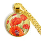 Stylish Poppy Pattern Glass Round Gold Necklace