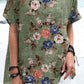 Women's Elegant Vintage Floral Print Cotton and Linen Top