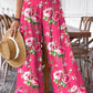 Women's Rose Floral Pattern Cotton and Linen Pants