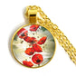 Stylish Poppy Pattern Glass Round Gold Necklace