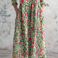 Women's Elegant Pastoral Rose Floral Cotton and Linen Dress with Pockets