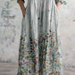 Women's Elegant Butterfly Floral Pattern V-Neck Cotton and Linen Dress