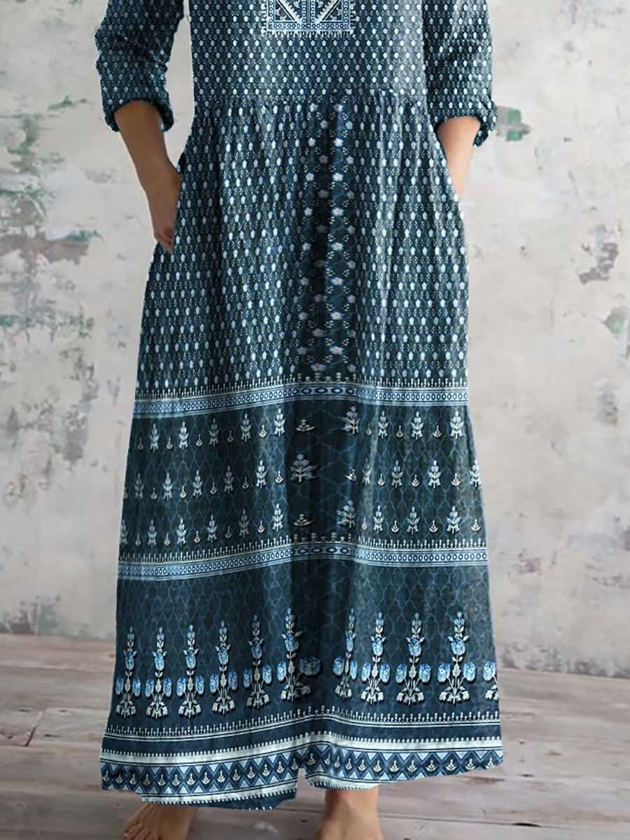 Women's Retro Ethnic Style Printed Casual Cotton Dress