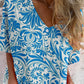 Women's Simple Decorative Floral Pattern V-neck shirt Style Cotton and Linen Top