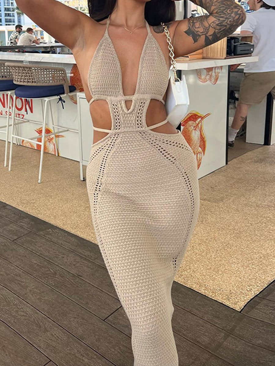 Women's Halter Neck Wrap Chest Hollow Strap Dress