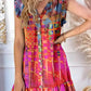 Women's Retro Art Geometric Pattern Ruffle Hem Sleeves Cotton and Linen Dress