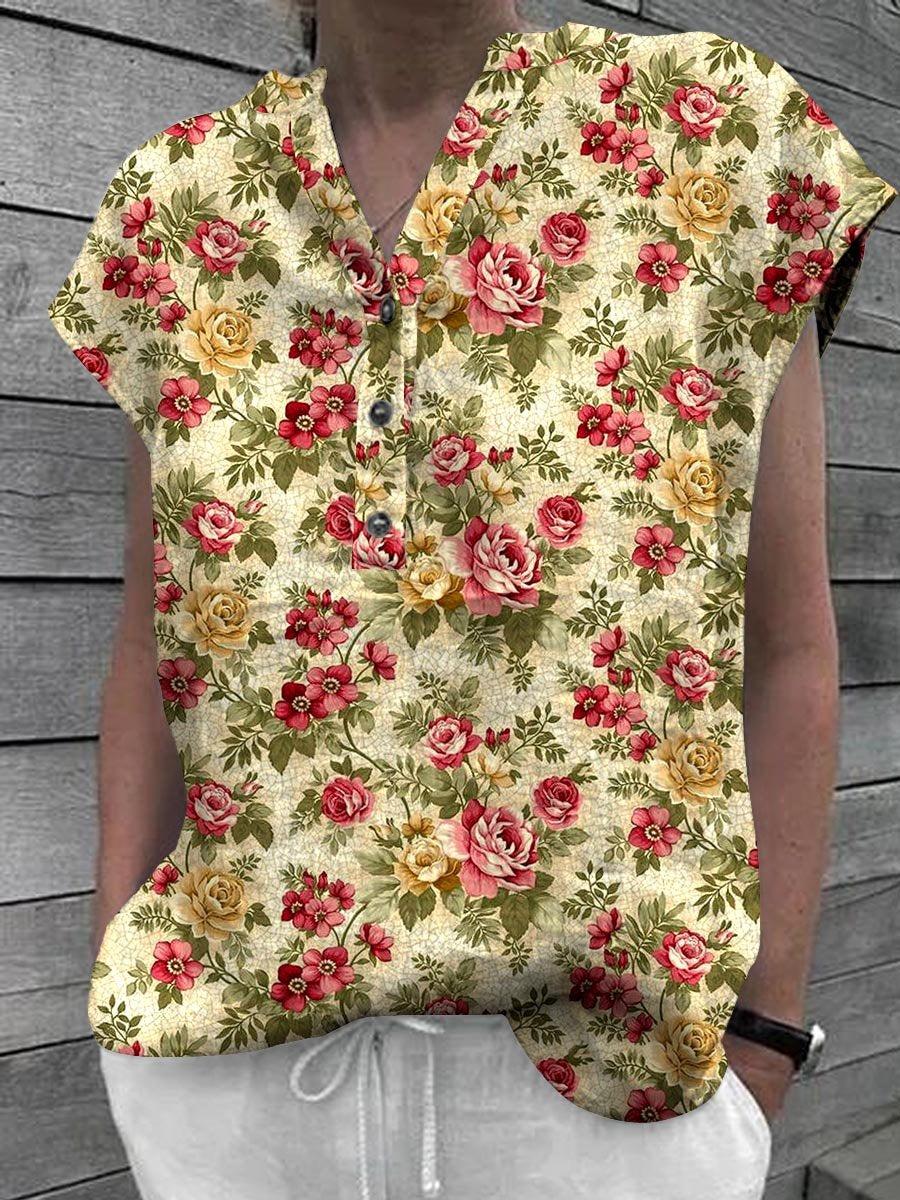 Women's Floral Art Casual Cotton Shirt Top