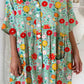 Women's Elegant Rose Floral Pattern Shirt Style Cotton and Linen Dress