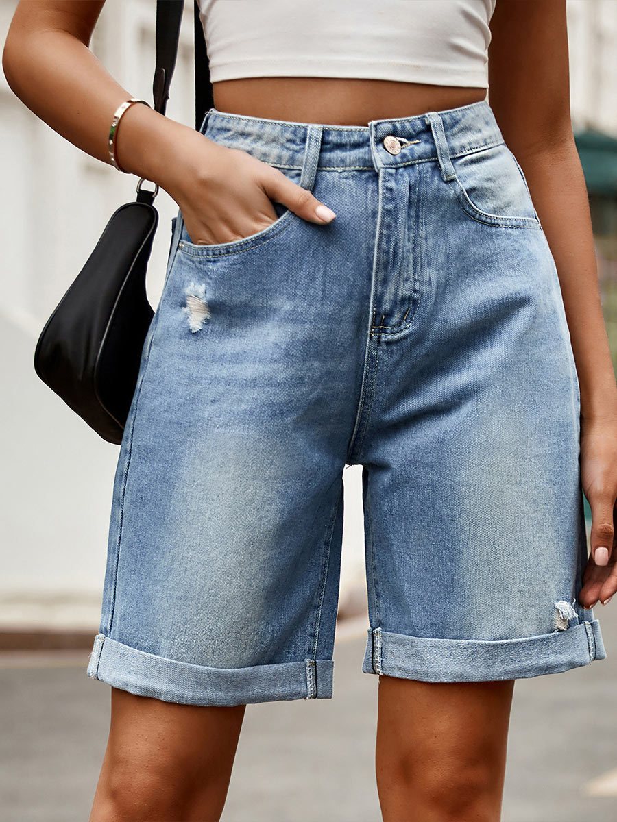 Ripped Hemmed Denim Shorts