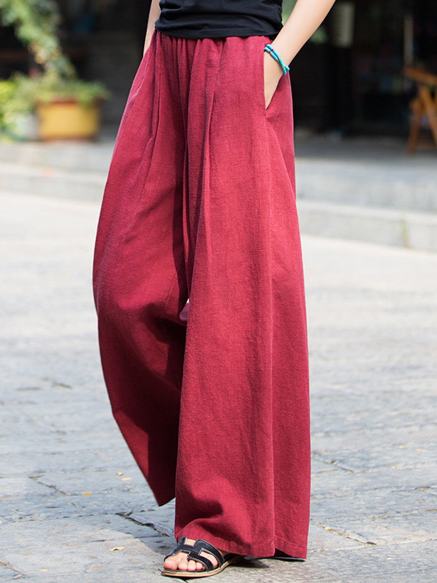 Women's Distressed Linen Wide Leg Pants