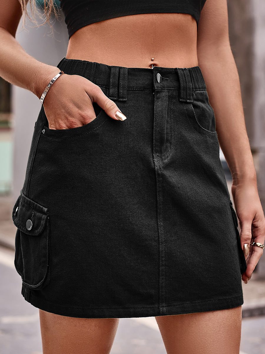 Women's Elastic Waist Work Denim Skirt