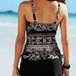 Women's Paisley Print V-neck Drawstring Tankini Set Swimsuit