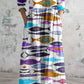 Women's Elegant Wave Undersea Fish Pattern V-Neck Cotton and Linen Dress