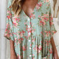 Women's Elegant Rose Floral Pattern Shirt Style Cotton and Linen Dress