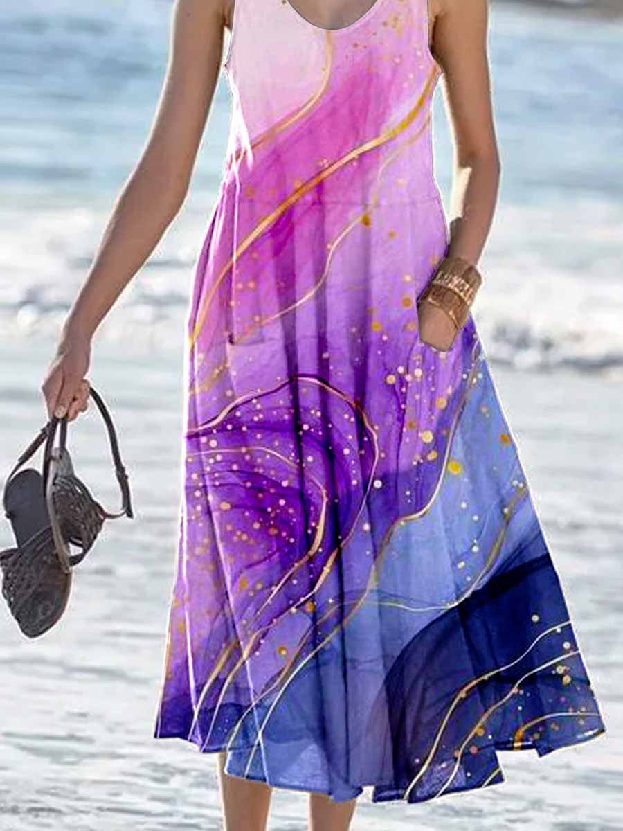 Women's Colorful Inkjet Pattern Printed Vest With Pockets Vacation Casual Dress