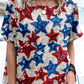 Women's Independence Day Star Print Pattern Cotton and Linen Top