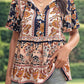 Women's Printed Lotus Sleeve Tie Shirt