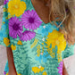 Women's Summer Resort Style Floral Pattern Shirt Style Cotton and Linen Top