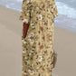 Women's Resort Style Flower Pattern Cotton and Linen V-Neck Dress